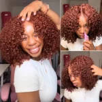 Reddish Brown Kinky Curly 6×5 HD Lace SDD Quality Drawstring Human Hair Wigs 220% Density