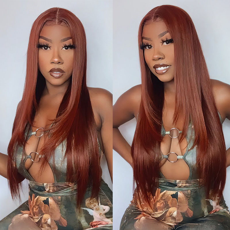 Reddish Brown Straight Hair 6×5 13×4 HD Lace Full Frontal Wig Copper Color Glueless Wig Reddish Brown Straight Hair 6×5 13×4 HD Lace Full Frontal Wig Copper Color Glueless Wig - Image 1
