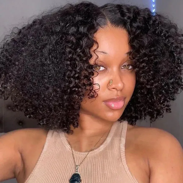 Kinky Curly Short Glueless 6×5 HD Lace Closure Bob Human Hair Wigs Pre Cut Lace Plucked Hairline 250% Density Kinky Curly Short Glueless 6×5 HD Lace Closure Bob Human Hair Wigs Pre Cut Lace Plucked Hairline 250% Density - Image 1