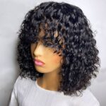 Short Water Curly Bob Wig with Bangs Glueless Human Hair Wig - Image 3