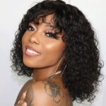 Short Water Curly Bob Wig with Bangs Glueless Human Hair Wig - Image 7