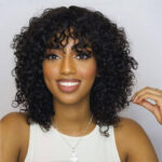 Short Water Curly Bob Wig with Bangs Glueless Human Hair Wig - Image 4