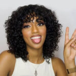 Short Water Curly Bob Wig with Bangs Glueless Human Hair Wig - Image 5