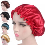 Satin Night Sleep Cap Hair Bonnet Silk Head Cover Wide Elastic Band