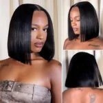 Sleek Bone Straight Bob 2×6 HD Lace Glueless Blunt Cut Middle Part Wig Super Double Drawn Hair Quality