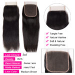 5×5 HD Lace Closure with Bundles Straight 3 Bundles Swiss Lace 100% Human Virgin Hair Free Part - Image 9
