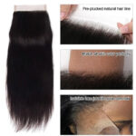 5×5 HD Lace Closure with Bundles Straight 3 Bundles Swiss Lace 100% Human Virgin Hair Free Part - Image 6