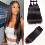 Recool Hair Brazilian Straight Virgin Hair 3 Bundles With Closure 10A Best Quality Human Hair With Closure