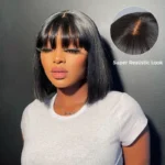 Glueless Short Bob Wig with Frange Bangs Straight Hair 6×5 HD Lace 180% Density - Image 3