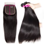 5×5 HD Lace Closure with Bundles Straight 3 Bundles Swiss Lace 100% Human Virgin Hair Free Part