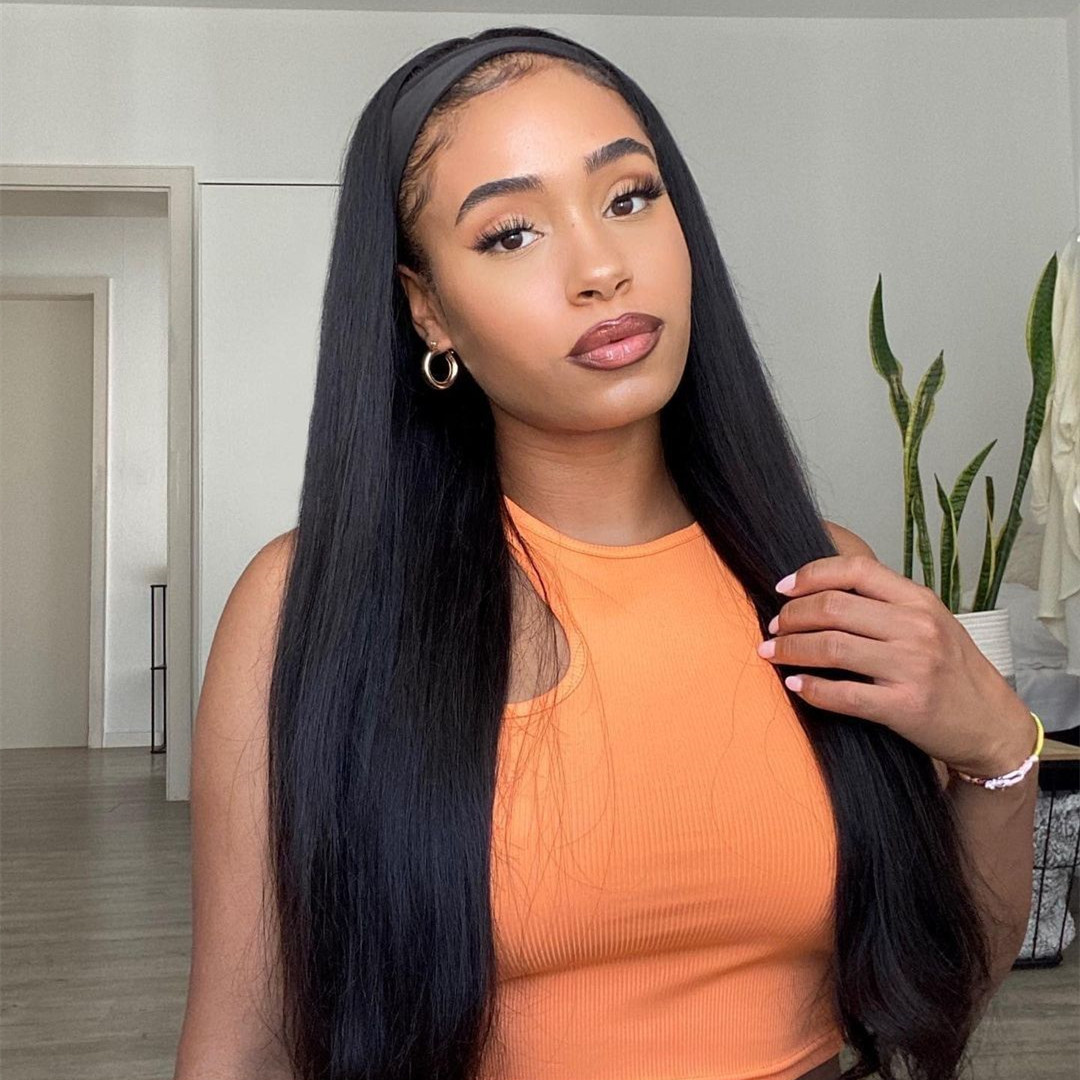 Headband Wig Brazilian Straight Human Hair Wig No Lace Easy Install Headband Wig Brazilian Straight Human Hair Wig No Lace Easy Install - Image 1