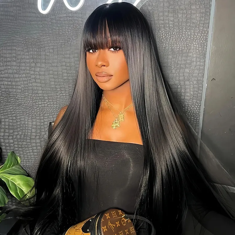 Straight Hair Wig with Bangs 6×5 Lace Wear Go Glueless Closure Wig 100% Human Hair Straight Hair Wig with Bangs 6×5 Lace Wear Go Glueless Closure Wig 100% Human Hair - Image 1