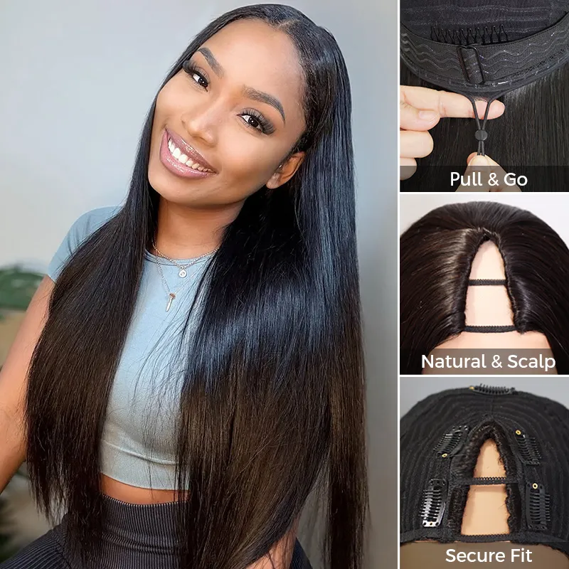 Straight Hair V Part Wig Human Hair Super Natural Protective Style 180% Density Straight Hair V Part Wig Human Hair Super Natural Protective Style 180% Density - Image 1
