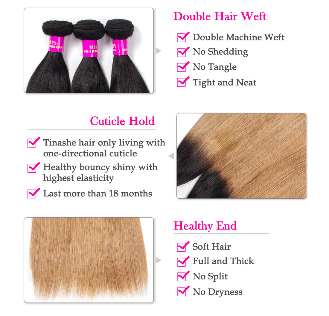 Tinashe hair 1b/27 ombre straight human hair bundles