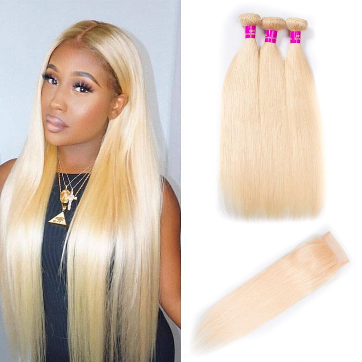 Tinashe Hair 613 Hair Bundles Brazilian Blonde Hair 3 Bundles Straight With 5×5 Lace Closure Tinashe Hair 613 Hair Bundles Brazilian Blonde Hair 3 Bundles Straight With 5×5 Lace Closure - Image 1