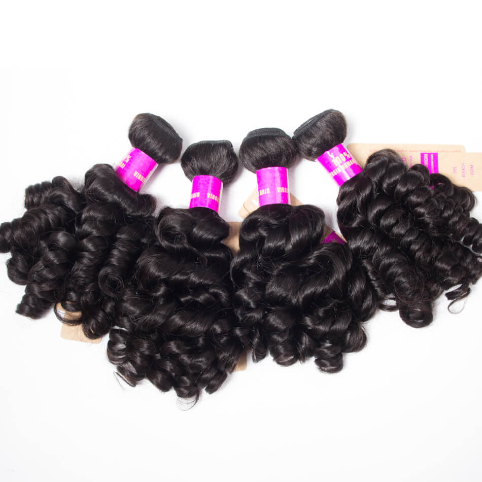 Brazilian Funmi Hair Virgin Hair 3 Bundles with Frontal Brazilian Hair Weave Funmi Hair 4 Bundles Tinashe Hair Spring Egg Curly Virgin Hair Bundles Natural Black Color 1B# - Image 1