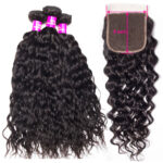 3 Bundles With Closure Water Wave Human Hair Weave Bundles With Closure Natural Color - Image 2