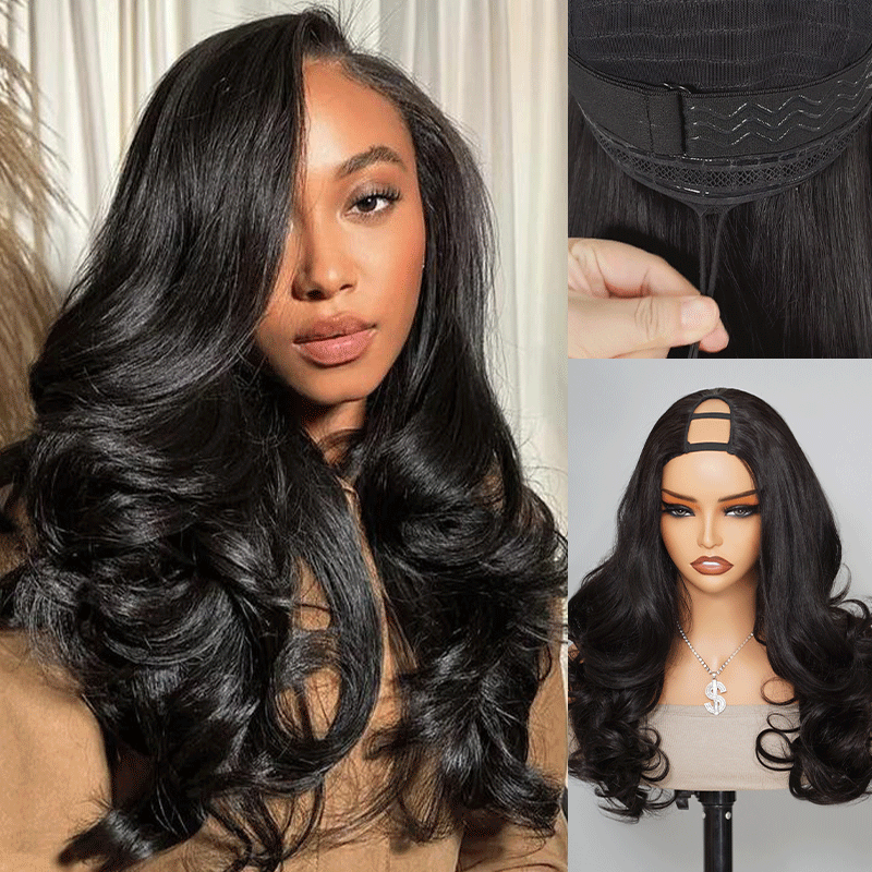 Butterfly Layer Cut Loose Body Wave U Part Human Hair Wig Pull & Go Drawstring Beginner Friendly Butterfly Layer Cut Loose Body Wave U Part Human Hair Wig Pull & Go Drawstring Beginner Friendly - Image 1