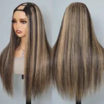 Balayage Highlight U Part Human Hair Wig Straight/Body Wave No Glue Protective Style Black with Blonde Highlight - Image 6