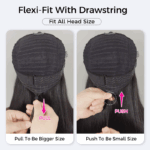 Kinky Straight Drawstring V Part Human Hair Wig Opening Size Seamless Blend 200% Density - Image 9