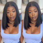 Yaki U Part Bob Wig 100% Human Hair Kinky Straight Short Wig 180% Density Quick Easy Install