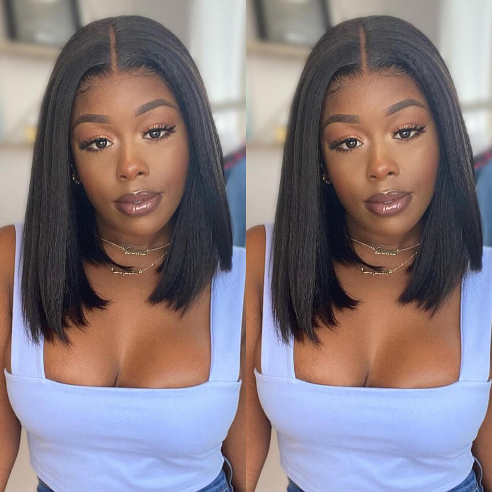 Yaki U Part Bob Wig 100% Human Hair Kinky Straight Short Wig 180% Density Quick Easy Install Yaki U Part Bob Wig 100% Human Hair Kinky Straight Short Wig 180% Density Quick Easy Install - Image 1