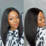 Yaki U Part Bob Wig 100% Human Hair Kinky Straight Short Wig 180% Density Quick Easy Install - Image 2