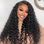 Deep Wave 13×6 HD Lace Frontal Wigs Curly Human Hair Drawstring Cap Pre Plucked & Bleached