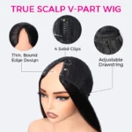 V Part Yaki Straight Chestnut Brown Ombre Wig Real Scalp T1B/4 Drawstring Glueless Human Hair Wig - Image 8