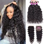 Water Wave 3 Bundles With 5×5 Lace Closure Brazilian Virgin Human Hair Weave Bundles