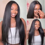 Drawstring 360 Lace Yaki Straight Glueless Wig 100% Human Hair Pre Plucked & Bleached - Image 2