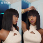 Realistic Yaki Straight Bob with Bangs Minimalist Lace Wig Wear Go Glueless Black/Brown Highlight - Image 4