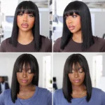 Realistic Yaki Straight Bob with Bangs Minimalist Lace Wig Wear Go Glueless Black/Brown Highlight - Image 6